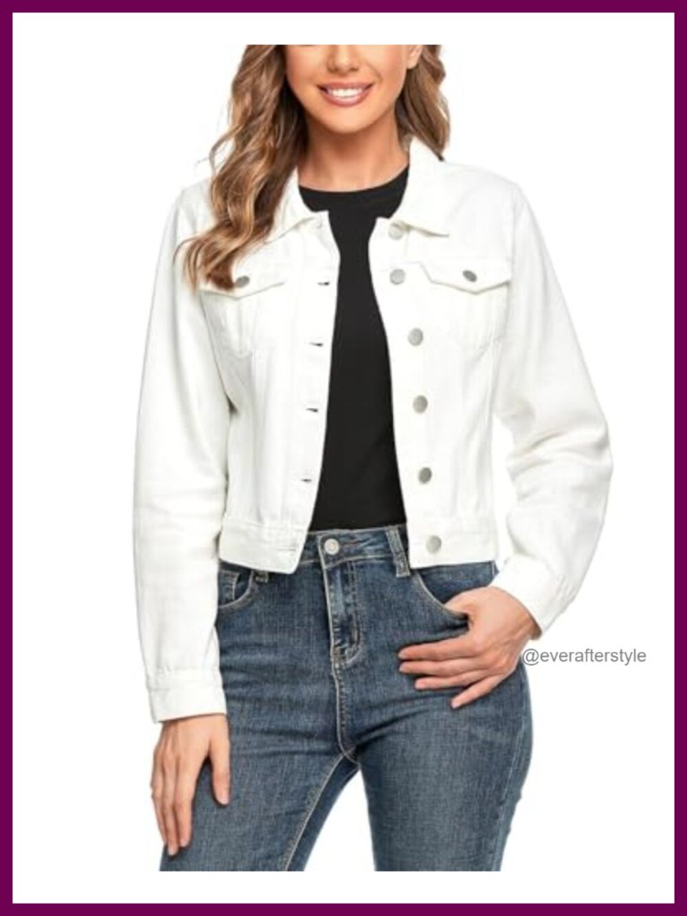 Cropped Denim Jacket Women's, Button Down, Long Sleeve, Cotton, 2 Pockets
